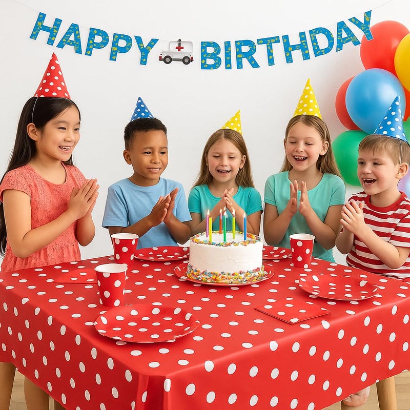 Oojami Serves 30 Complete Party Pack Red Polka Dot Party Supplies 9" Dinner Paper Plates 7" Dessert Paper Plates 9 oz Cups 3 Ply Napkins 2 Red Polka Dot Table Cover Size: 54" x 108" - Image 5